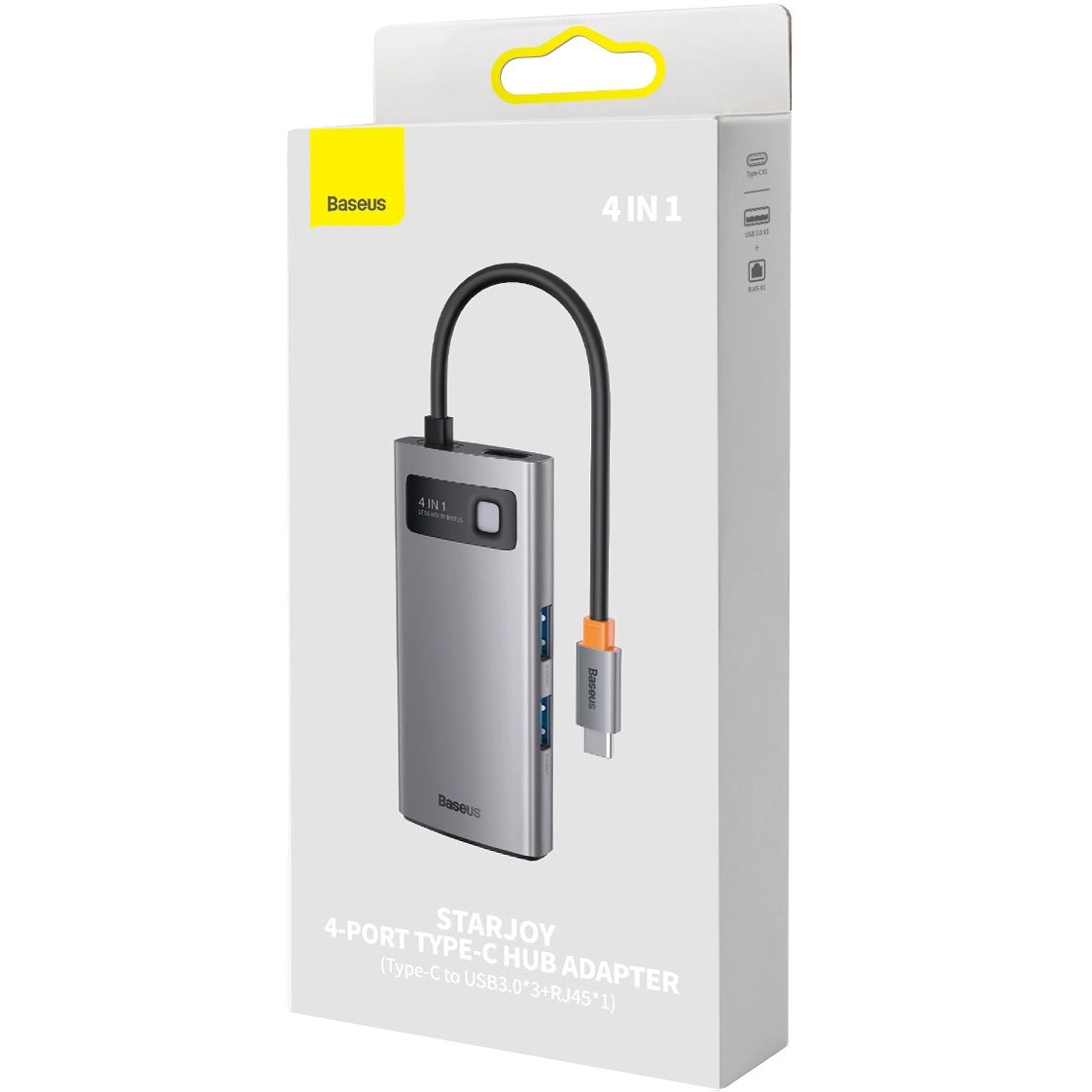 Hub USB-C Baseus Metal Gleam, 3 x USB-A - 1 x RJ45, Gris WKWG070113