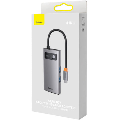 Hub USB-C Baseus Metal Gleam, 3 x USB-A - 1 x RJ45, Gris WKWG070113