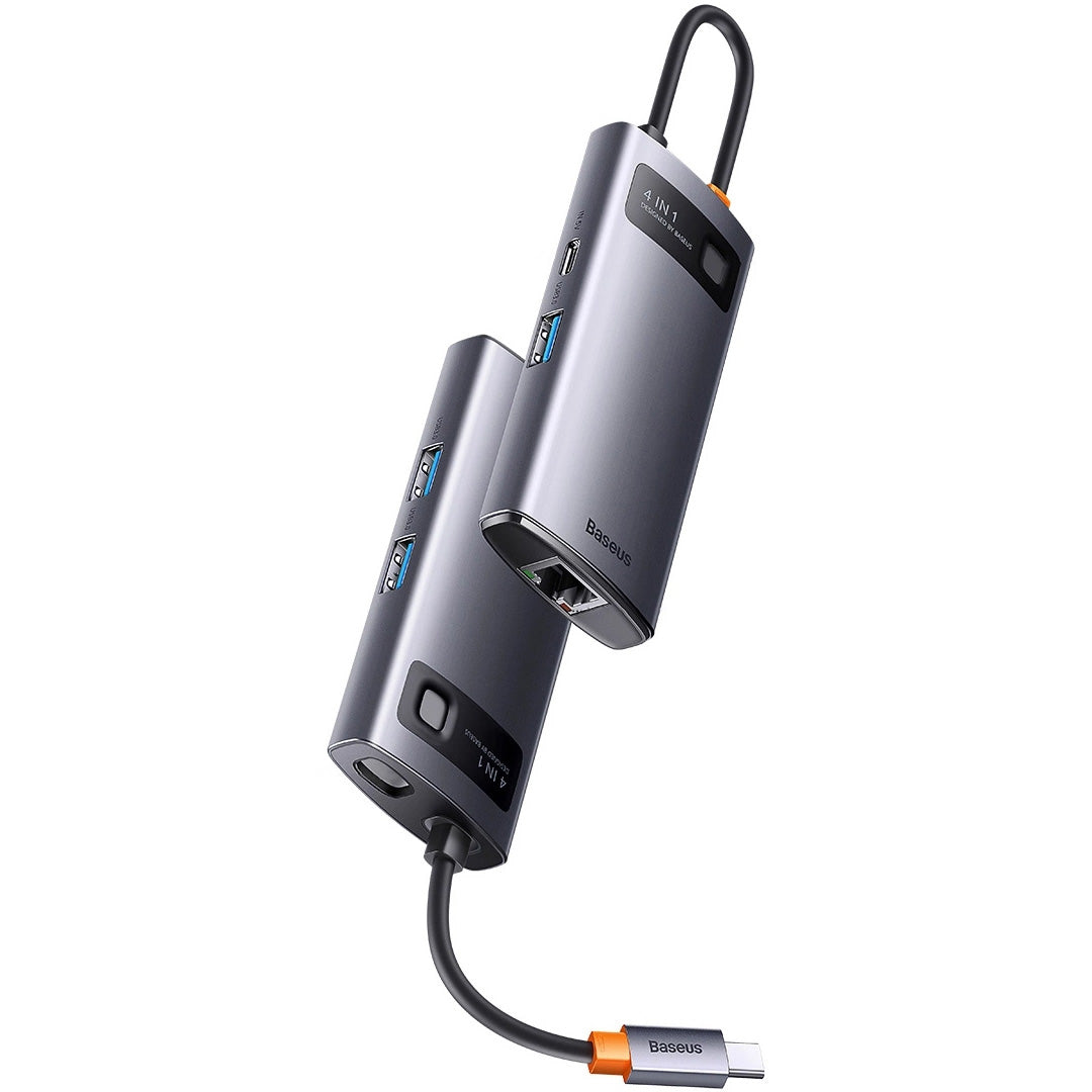 Hub USB-C Baseus Metal Gleam, 3 x USB-A - 1 x RJ45, Gris WKWG070113