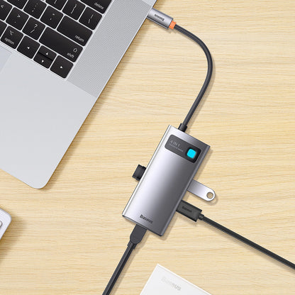 Hub USB-C Baseus Metal Gleam, 3 x USB-A - 1 x RJ45, Gris WKWG070113