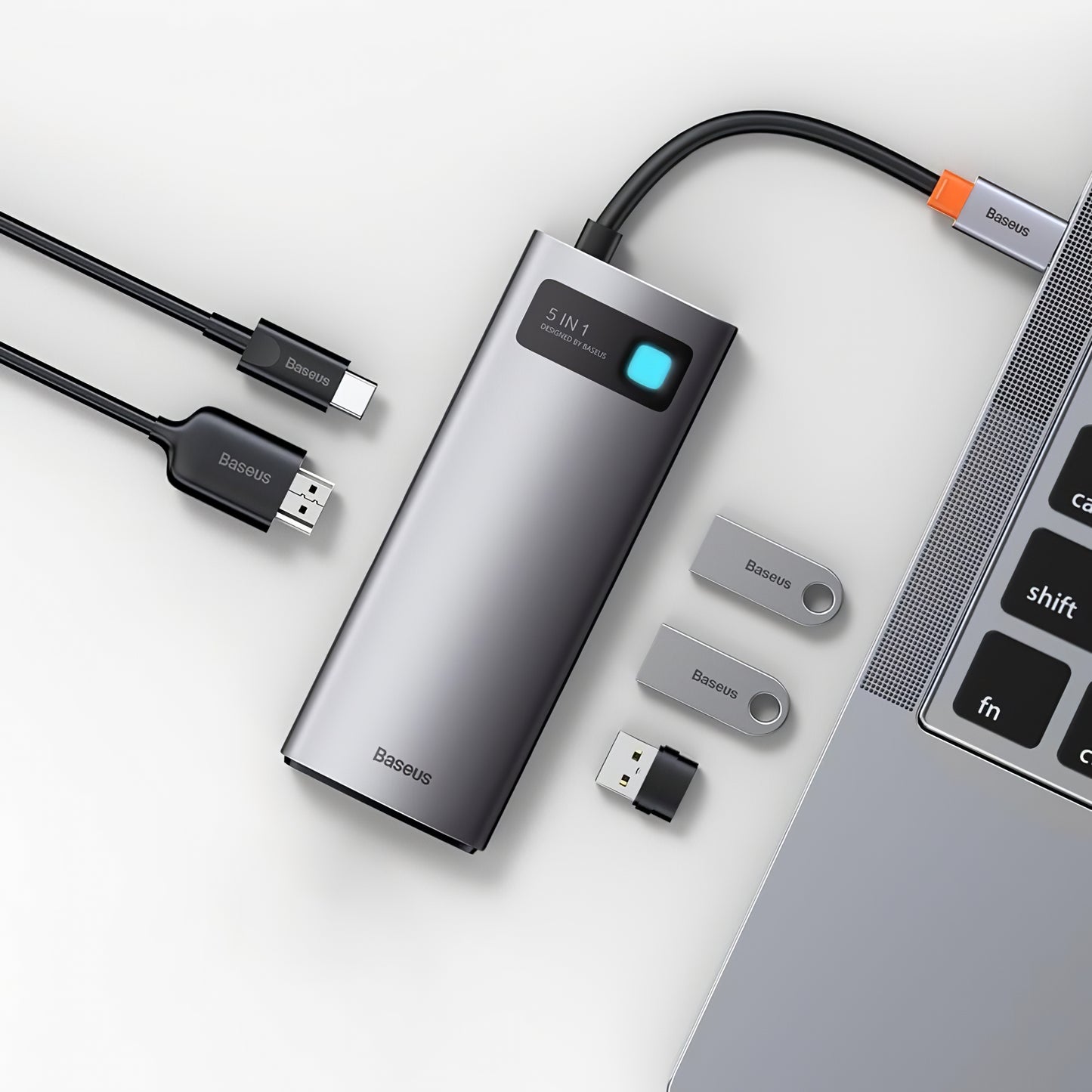 Hub USB-C Baseus Metal Gleam, 3 x USB-A - 1 x USB-C - 1 x HDMI, Gris WKWG020013 