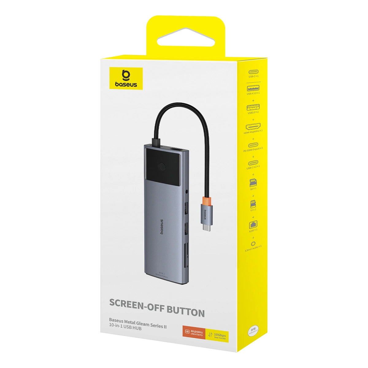 Hub USB-C Baseus Metal Gleam II, 2 x USB-C - 3 x USB-A - 1 x HDMI - 1 x jack 3,5 mm - 1 x RJ45 - 1 x SD - 1 x microSD, Gris