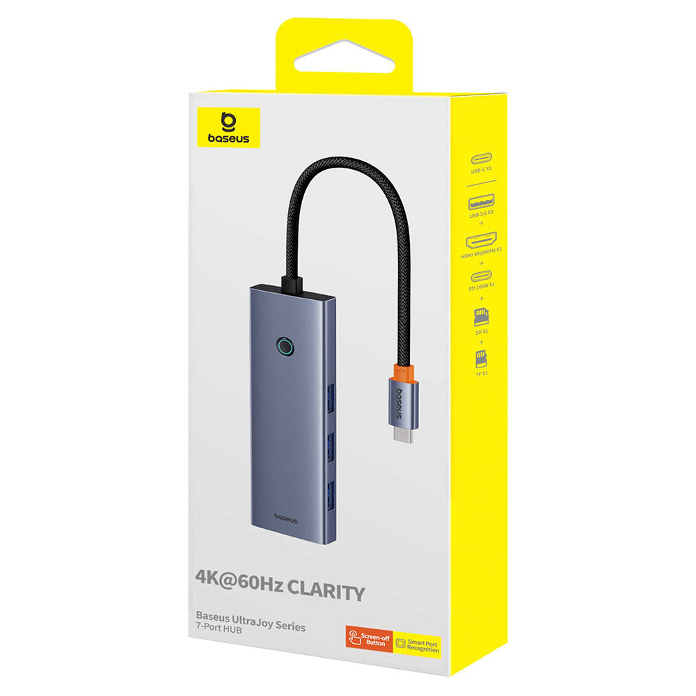 Hub USB-C Baseus UltraJoy, 3 x USB-A 3.0 - 1 x USB-C - 1 x HDMI - 1 x SD - 1 x microSD, Gris B00052803811-00