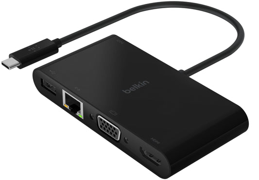 Hub USB-C Belkin Connect, 1 x USB-A 3.0 - 1 x USB-C - 1 x HDMI - 1 x VGA - 1 x RJ45, Noir AVC004btBK