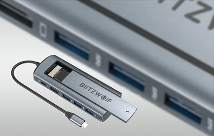Hub USB-C BlitzWolf BW-Neo TH13, 3 x USB-A 3.0 - 1 x USB-C - 1 x Display Port - 1 x Interface SSD, Gris