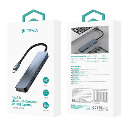 DEVIA EC135 Hub USB-C, 3 x USB-A 3.0 - 1 x USB-C - 1 x SD - 1 x microSD, Gris