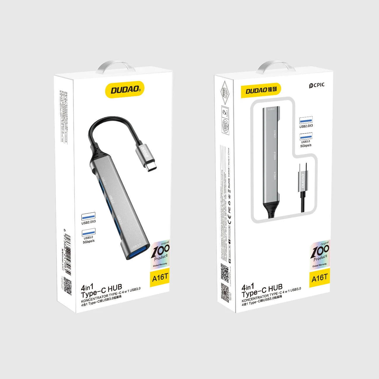 Hub USB-C Dudao A16T, 1 x USB-A 3.0 - 3 x USB-A, Noir