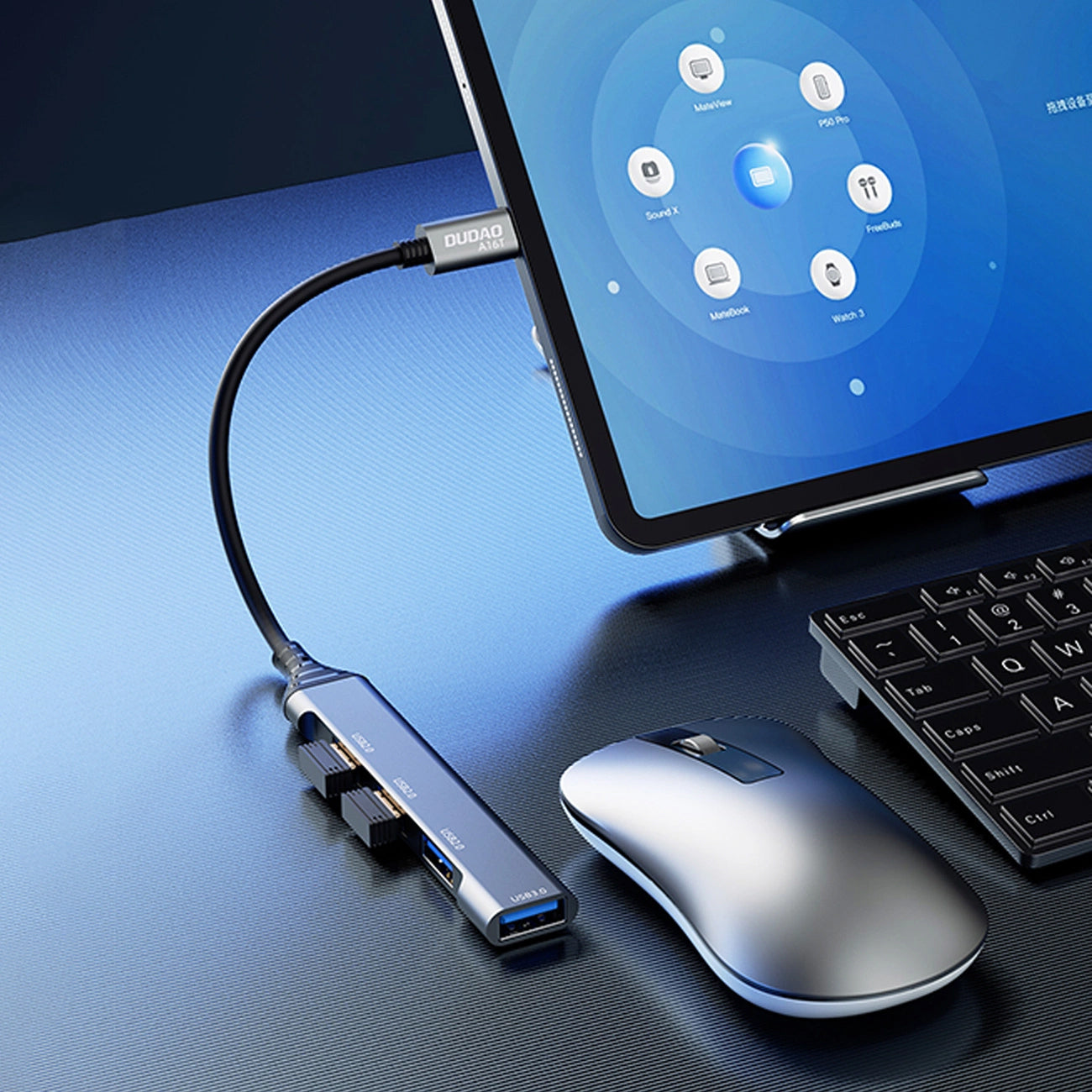 Hub USB-C Dudao A16T, 1 x USB-A 3.0 - 3 x USB-A, Noir
