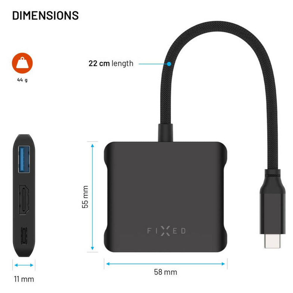 Hub USB-C Fixed Quadri, 5en1, Noir