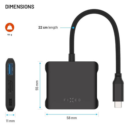 Hub USB-C Fixed Quadri, 5en1, Noir