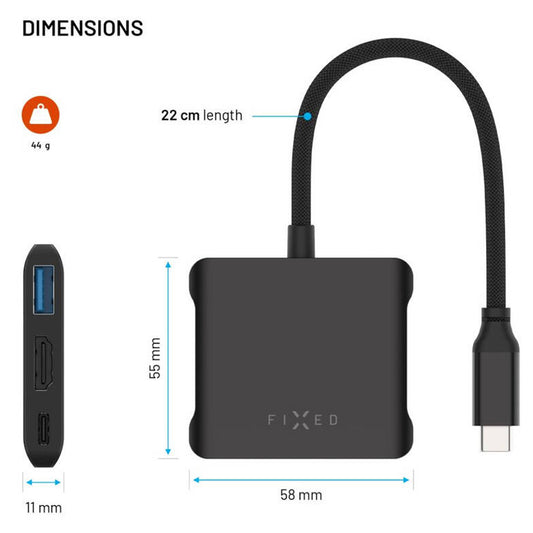 Hub USB-C Fixed Quadri, 5en1, Noir