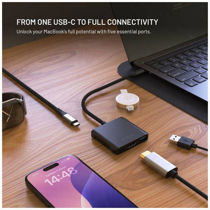 Hub USB-C Fixed Quadri, 5en1, Noir