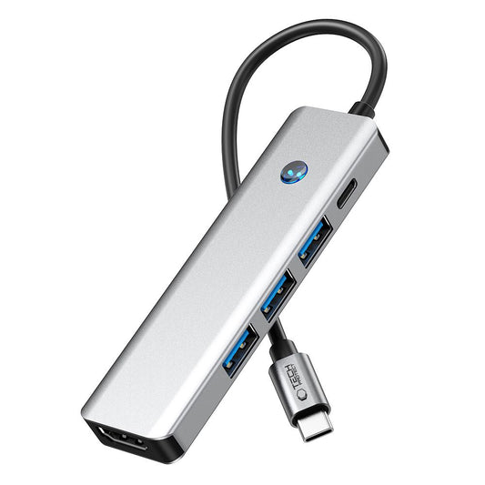 Hub USB-C Tech-Protect HB01, 1 x USB-A 3.0 - 2 x USB-A - 1 x USB-C - 1 x HDMI, Gris