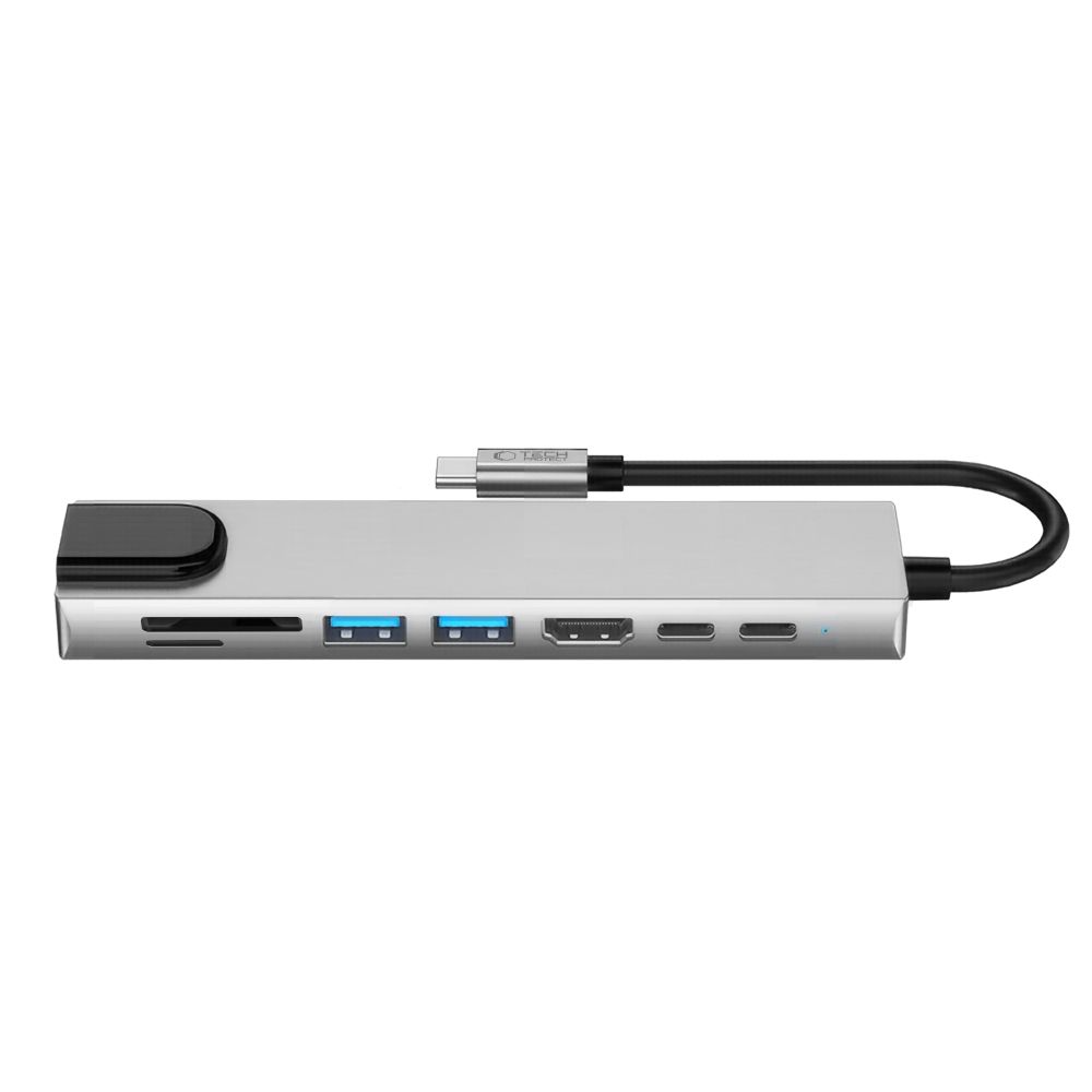 Hub USB-C Tech-Protect HB09, 2 x USB-A 3.0 - 2 x USB-C - 1 x HDMI - 1 x RJ45 - 1 x SD - 1 x microSD, Gris