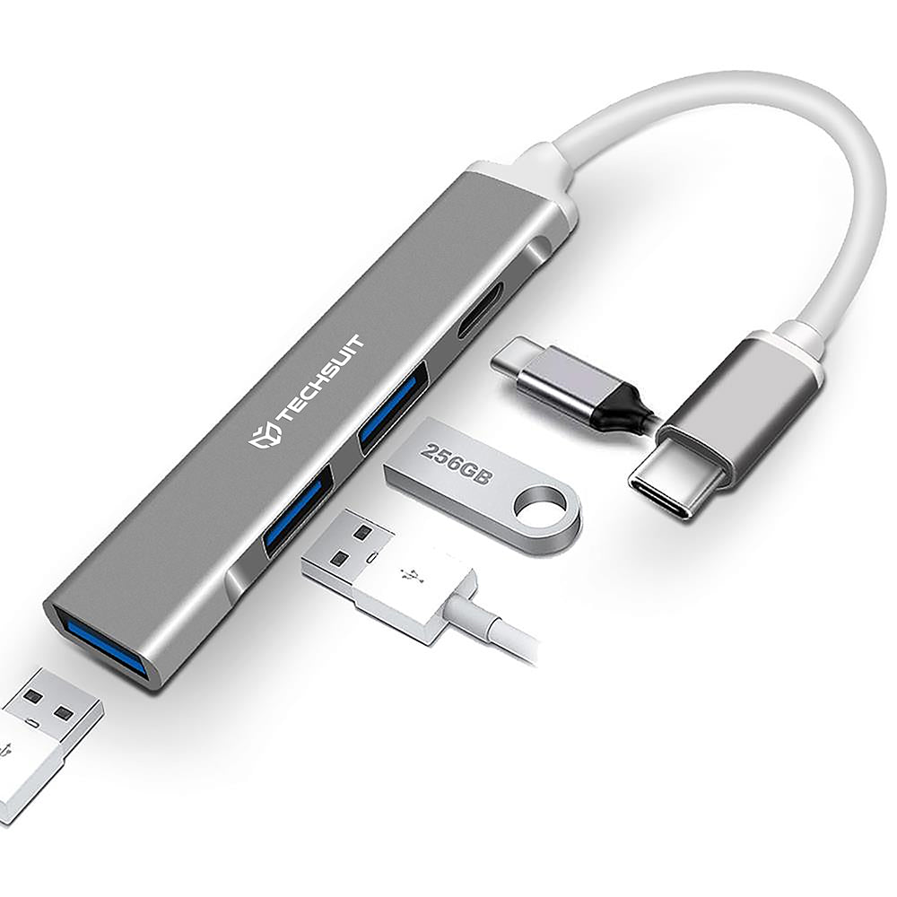 Techsuit H18 PolarisBridge USB-C Hub, 4in1, White Gray
