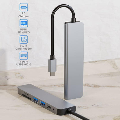 Hub USB-C Techsuit H5 TurboChargeX, 6en1, Gris