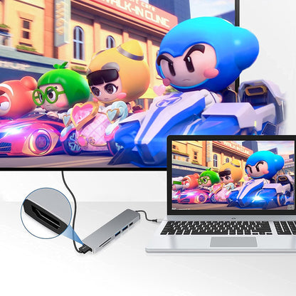 Hub USB-C Techsuit H5 TurboChargeX, 6en1, Gris