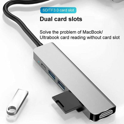 Hub USB-C Techsuit H5 TurboChargeX, 6en1, Gris