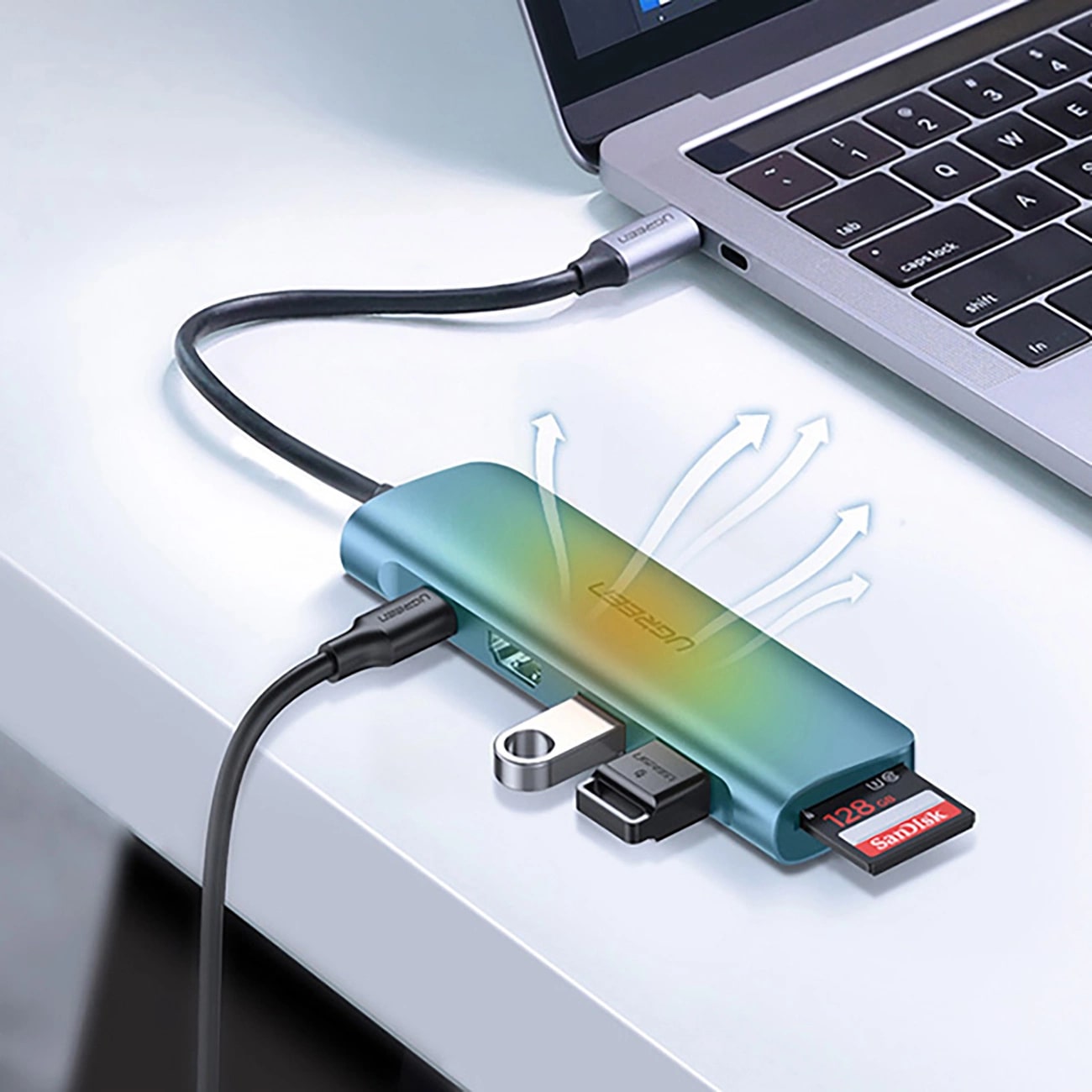 Hub USB-C UGREEN CM195 (15214), 2 x USB-A 3.0 - 1 x USB-C - 1 x HDMI - 1 x SD - 1 x microSD, Gris