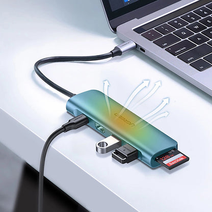 Hub USB-C UGREEN CM195 (15214), 2 x USB-A 3.0 - 1 x USB-C - 1 x HDMI - 1 x SD - 1 x microSD, Gris