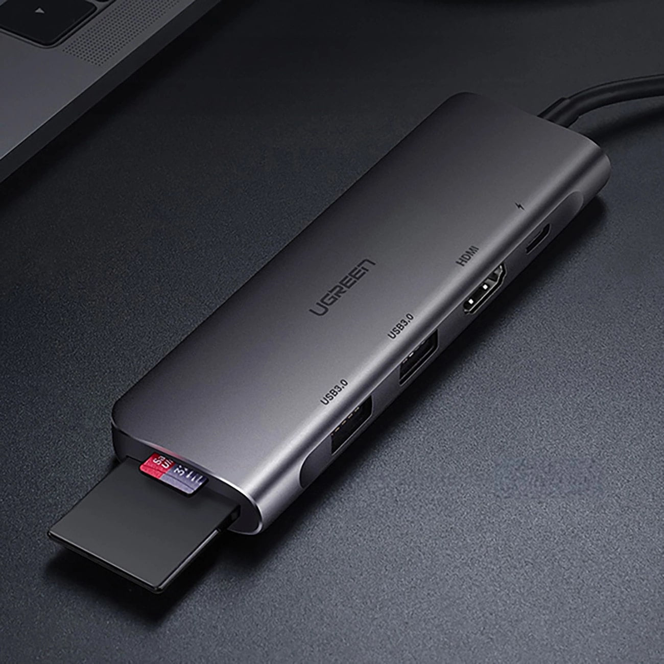 Hub USB-C UGREEN CM195 (15214), 2 x USB-A 3.0 - 1 x USB-C - 1 x HDMI - 1 x SD - 1 x microSD, Gris