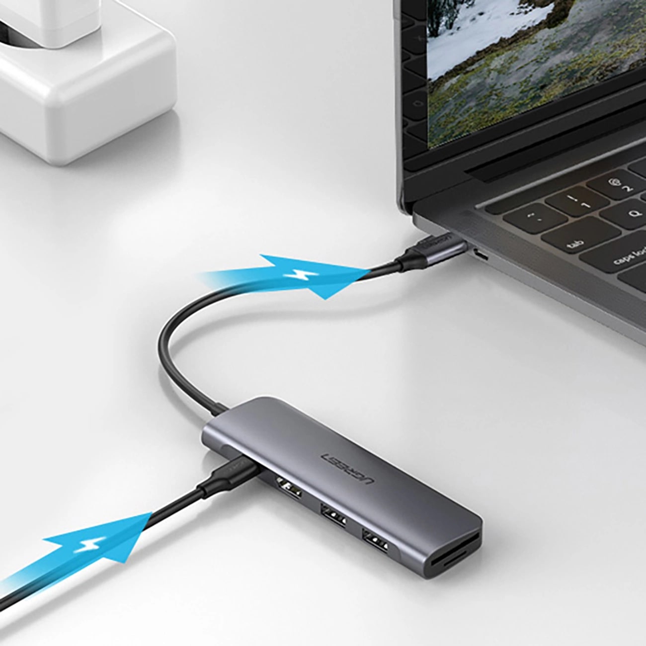Hub USB-C UGREEN CM195 (15214), 2 x USB-A 3.0 - 1 x USB-C - 1 x HDMI - 1 x SD - 1 x microSD, Gris