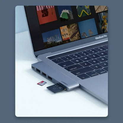 Hub USB-C UGREEN CM251 pour Apple MacBook Pro / Air, 3 x USB-A 3.0 - 1 x USB-C - 1 x SD - 1 x microSD, Gris