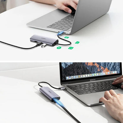 Hub USB-C UGREEN CM252, 3 x USB-A 3.0 - 1 x USB-C - RJ45, Gris