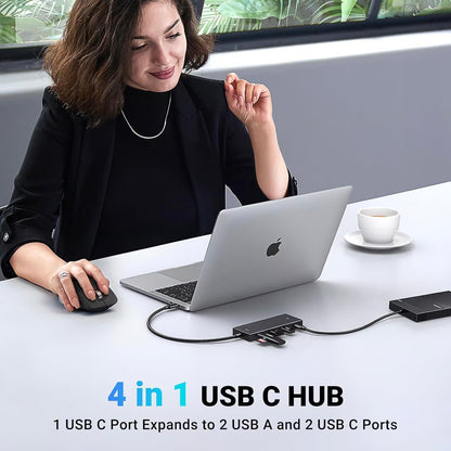 Hub USB-C UGREEN CM416, 2 x USB-A 3.1 - 2 x USB-C, 0,25m, Noir