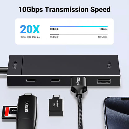 Hub USB-C UGREEN CM416, 2 x USB-A 3.1 - 2 x USB-C, 0,25m, Noir