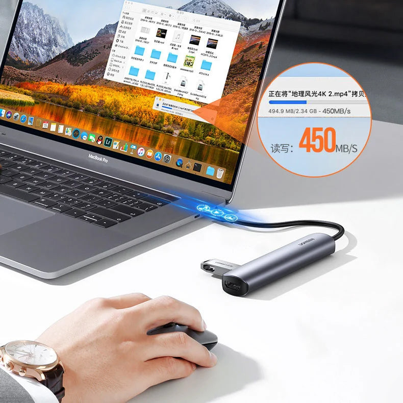 Hub USB-C UGREEN CM417, 4 x USB-A 3.2 - 1 x HDMI, Gris