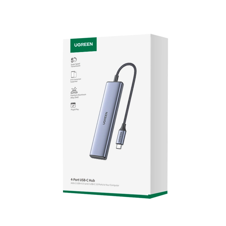 Hub USB-C UGREEN CM473, 2 x USB-A 3.0 - 2 x USB-C, 0,20 cm, Gris