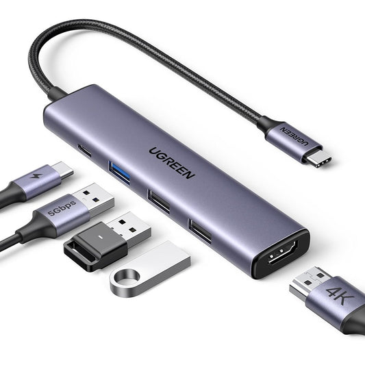 Hub USB-C UGREEN CM478, 1 x USB-A 3.0 - 2 x USB-A - 1 x USB-C - 1 x HDMI, Gris Reconditionné