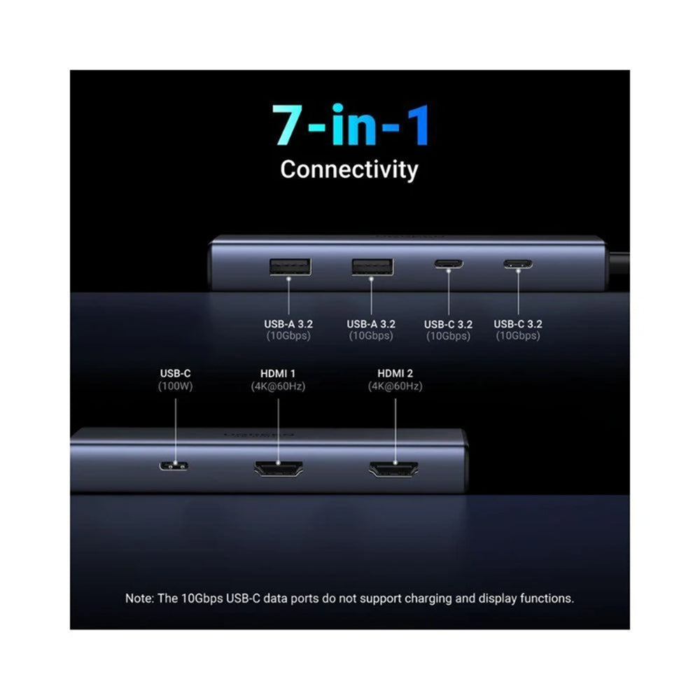 Hub USB-C UGREEN CM498 (45379), 2 x USB-A 3.2 - 3 x USB-C - 2 x HDMI, Gris