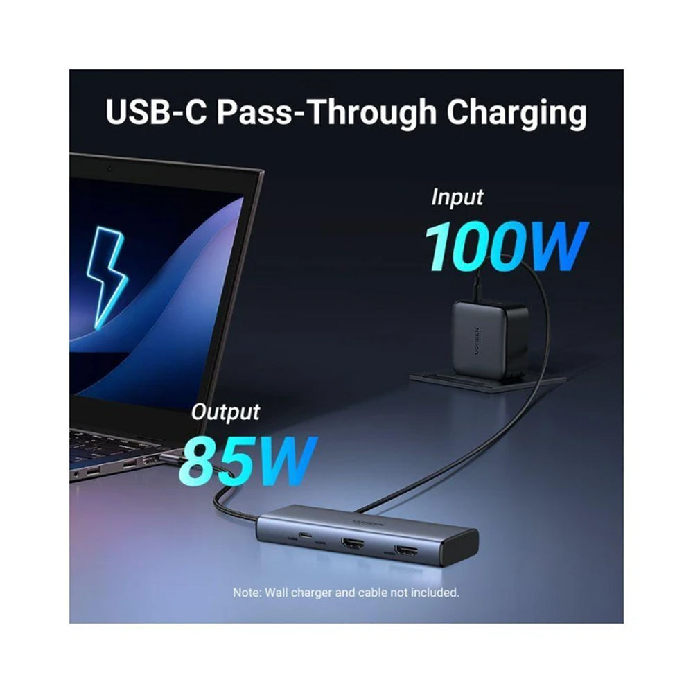 Hub USB-C UGREEN CM498 (45379), 2 x USB-A 3.2 - 3 x USB-C - 2 x HDMI, Gris