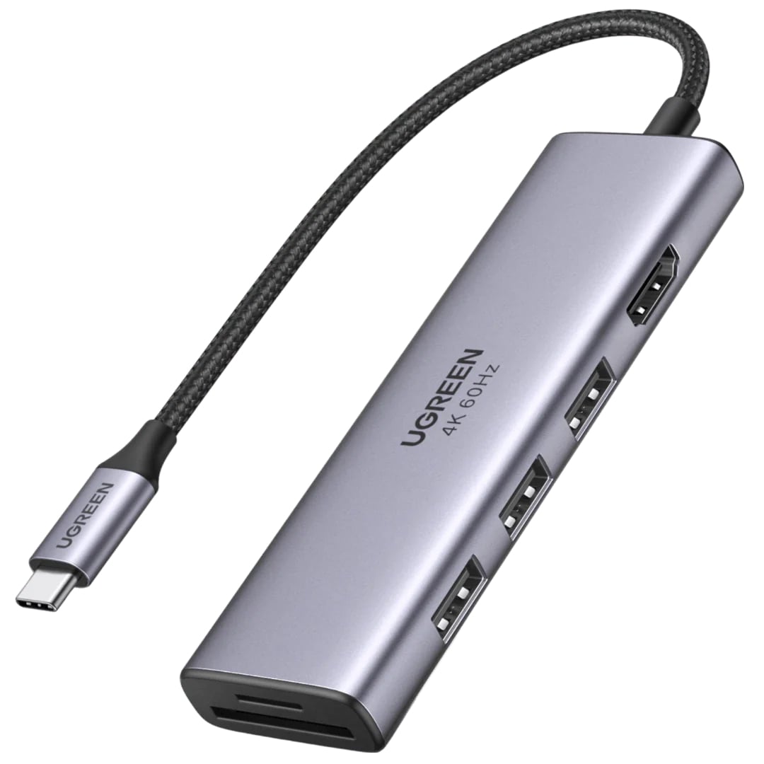 Hub USB-C UGREEN CM511 (60383), 3 x USB-A 3.2 - 1 x HDMI - 1 x SD - 1 x microSD, Gris