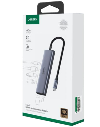 Hub USB-C UGREEN CM511 (60384), 2 x USB-A 3.0 - 1 x USB-C - 1 x HDMI - 1 x SD - 1 x microSD, Gris