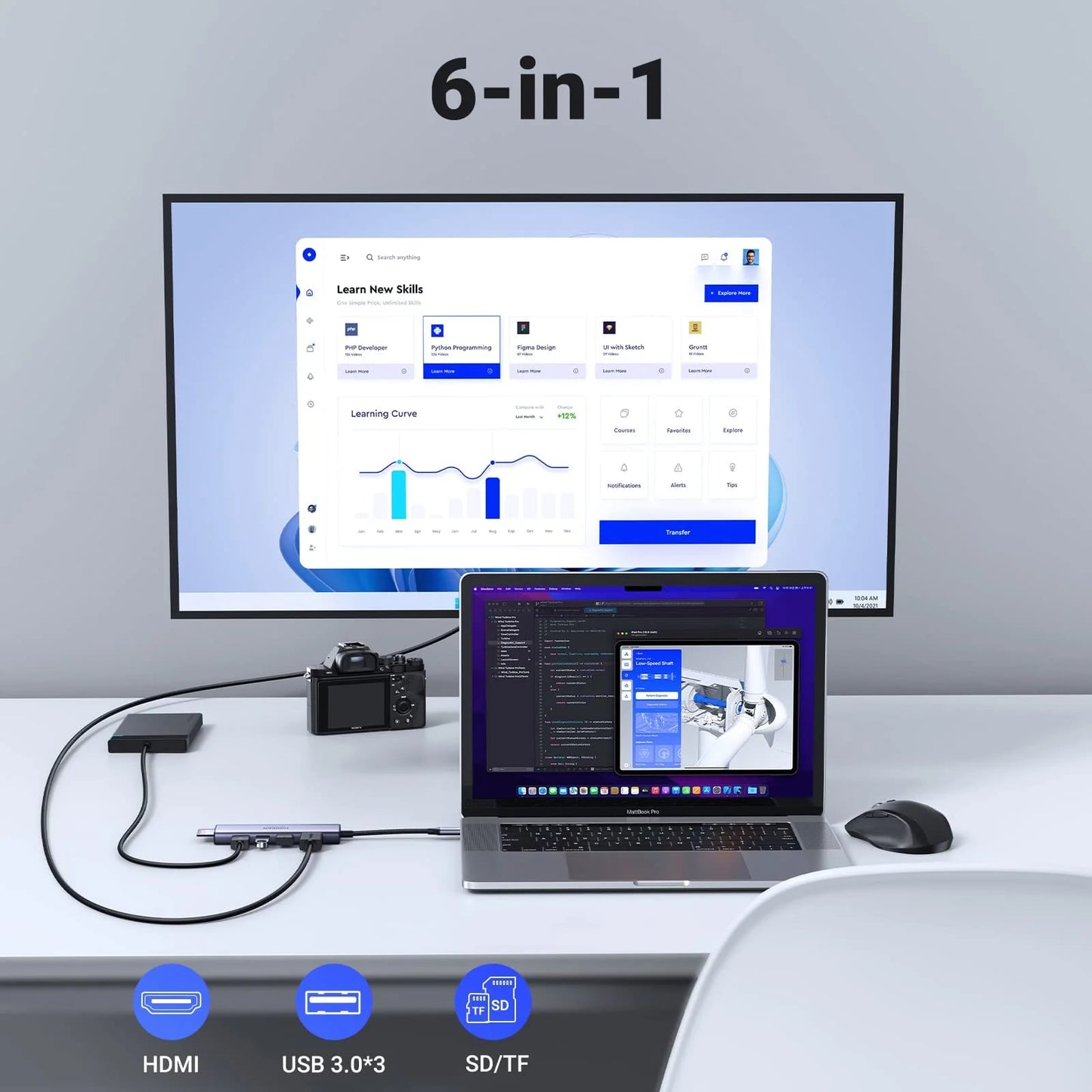 Hub USB-C UGREEN CM511 (60383), 3 x USB-A 3.2 - 1 x HDMI - 1 x SD - 1 x microSD, Gris