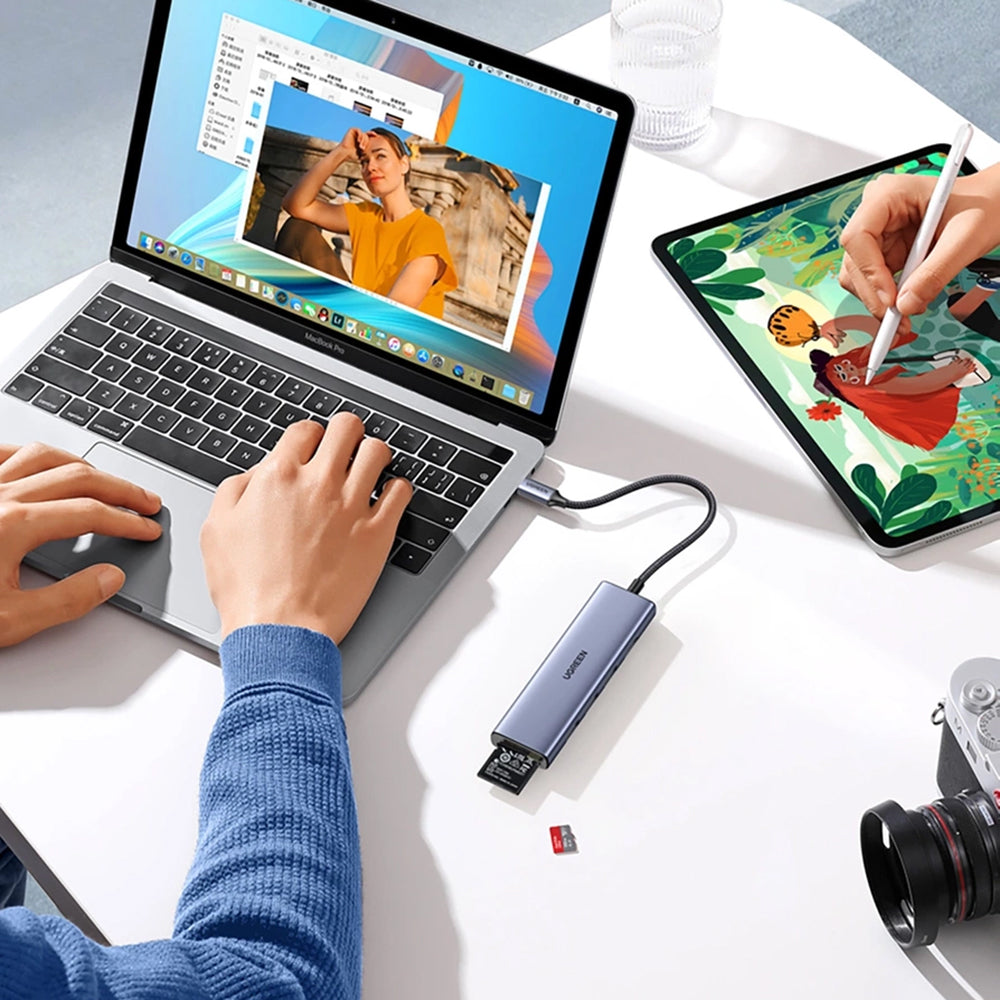 Hub USB-C UGREEN CM511 (20956A), 3 x USB-A 3.0 - 1 x HDMI - 1 x SD - 1 x microSD, Gris