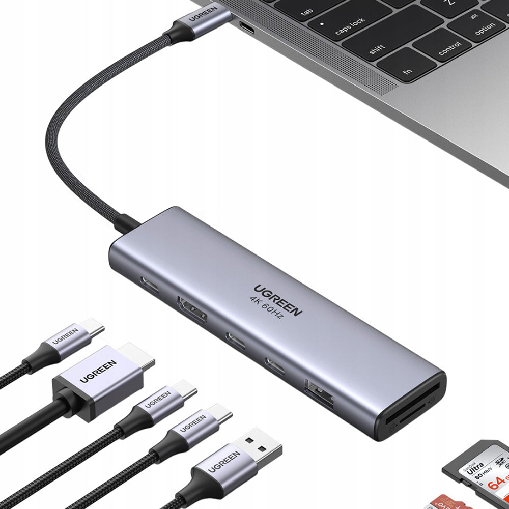 Hub USB-C UGREEN CM511 (45521), 1 x USB-A 3.2 - 3 x USB-C - 1 x HDMI - 1 x SD - 1 x microSD, Gris