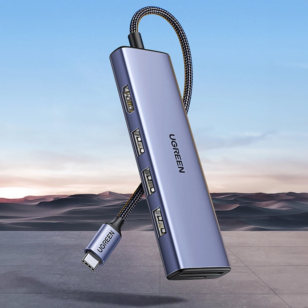 Hub USB-C UGREEN CM511 (20956A), 3 x USB-A 3.0 - 1 x HDMI - 1 x SD - 1 x microSD, Gris