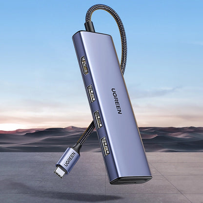 Hub USB-C UGREEN CM511 (20956A), 3 x USB-A 3.0 - 1 x HDMI - 1 x SD - 1 x microSD, Gris