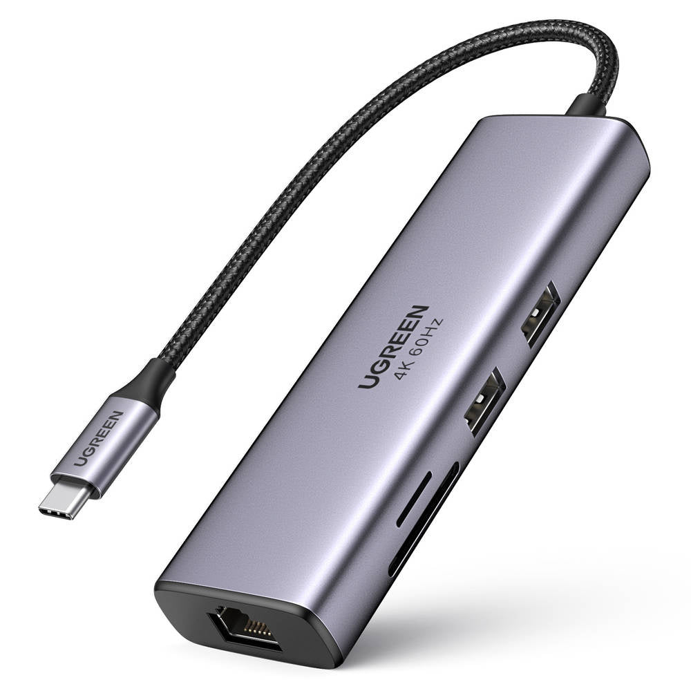 Hub USB-C UGREEN CM512 (60515), 2 x USB-A 3.0 - 1 x USB-C - 1 x HDMI - 1 x SD - 1 x microSD - 1 x RJ45, Gris