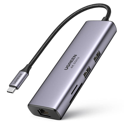 Hub USB-C UGREEN CM512 (60515), 2 x USB-A 3.0 - 1 x USB-C - 1 x HDMI - 1 x SD - 1 x microSD - 1 x RJ45, Gris