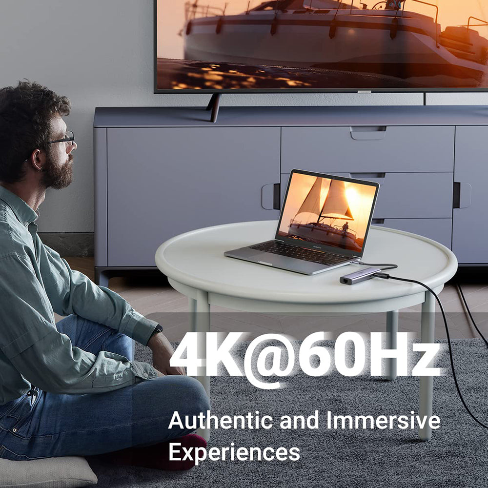 Hub USB-C UGREEN CM512 (60515), 2 x USB-A 3.0 - 1 x USB-C - 1 x HDMI - 1 x SD - 1 x microSD - 1 x RJ45, Gris