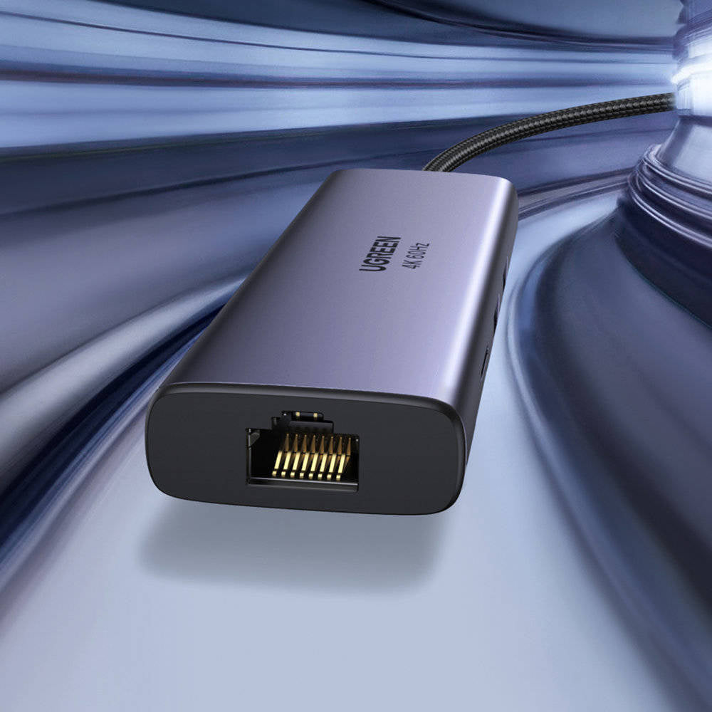 Hub USB-C UGREEN CM512 (60515), 2 x USB-A 3.0 - 1 x USB-C - 1 x HDMI - 1 x SD - 1 x microSD - 1 x RJ45, Gris