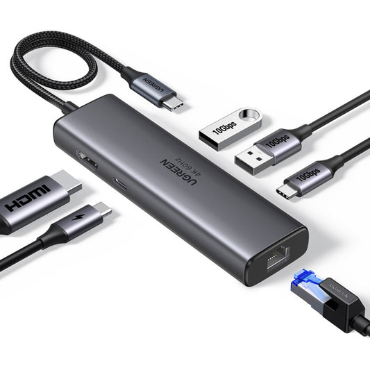 Hub USB-C UGREEN CM512 (45000), 2 x USB-A 3.2 - 2 x USB-C - 1 X HDMI - 1 x RJ45, Gris