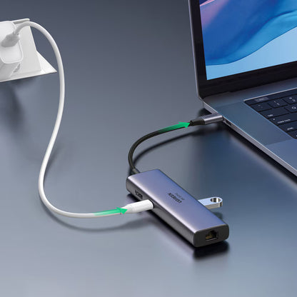 Hub USB-C UGREEN CM512 (60515), 2 x USB-A 3.0 - 1 x USB-C - 1 x HDMI - 1 x SD - 1 x microSD - 1 x RJ45, Gris
