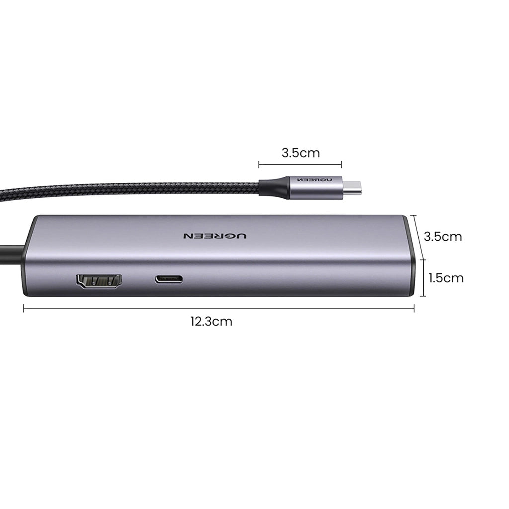 Hub USB-C UGREEN CM512, 2 x USB-A 3.0 - 1 x USB-C - 1 x HDMI - 1 x SD - 1 x microSD - RJ45, Gris