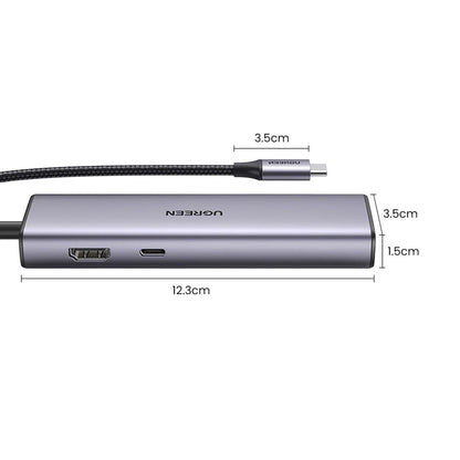 Hub USB-C UGREEN CM512, 2 x USB-A 3.0 - 1 x USB-C - 1 x HDMI - 1 x SD - 1 x microSD - RJ45, Gris